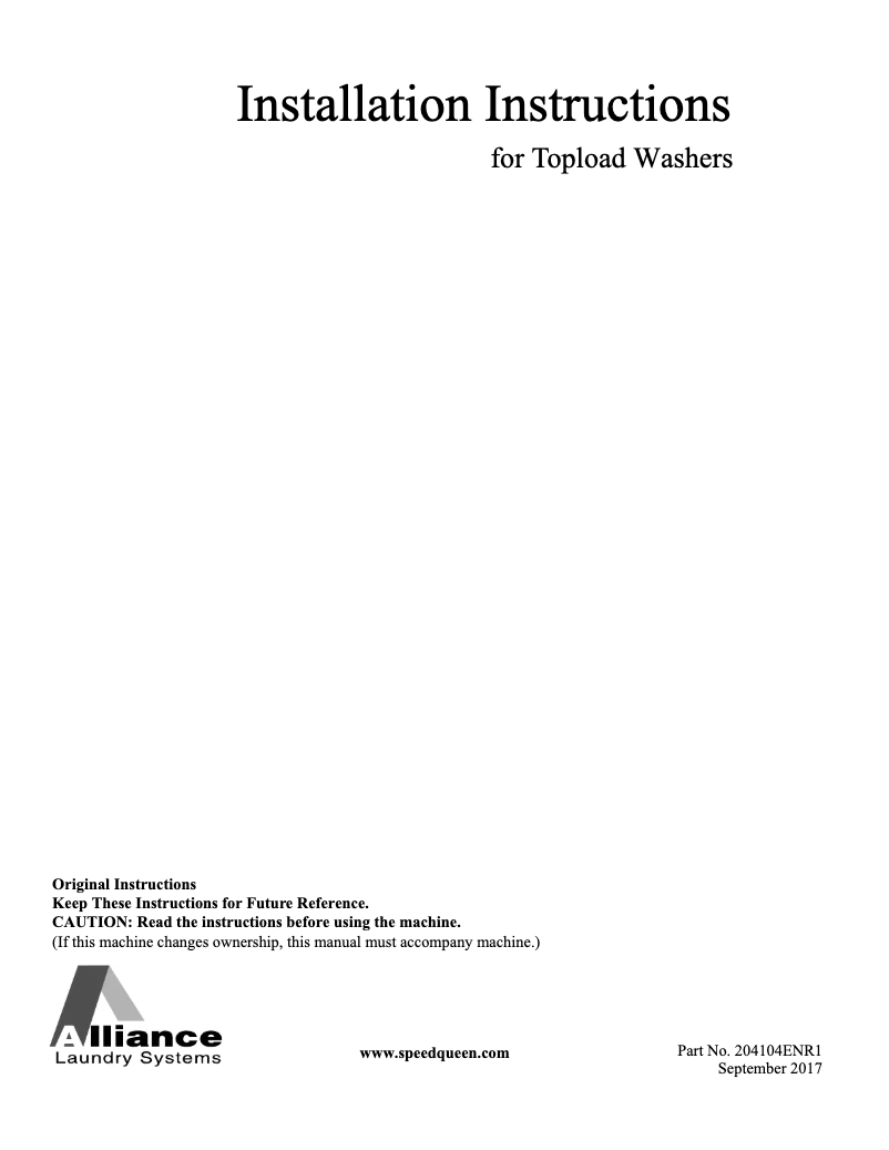 Página 1 del manual Ficha técnica Speed Queen AWN63RSN115TW01