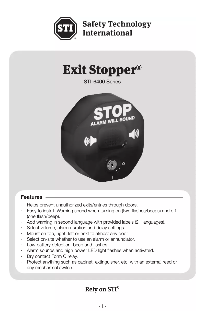 Page 1 de la notice Manuel utilisateur STI Exit Stopper