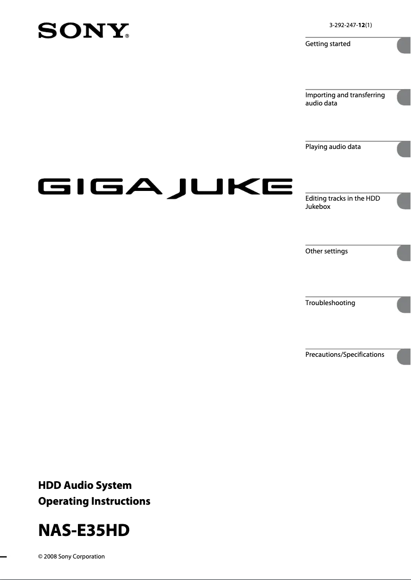 Page 1 de la notice Manuel utilisateur Sony Giga Juke NAS-E35HD