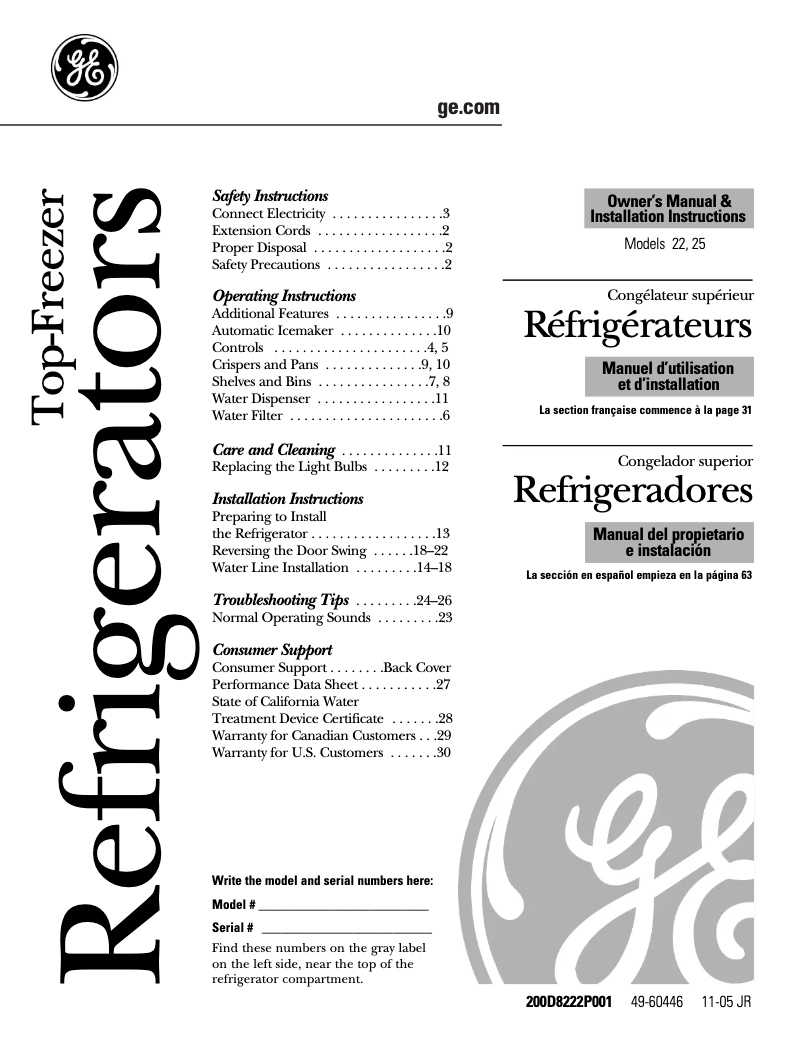 Page 1 de la notice Guide d'installation GE Profile PTS22LHPCC