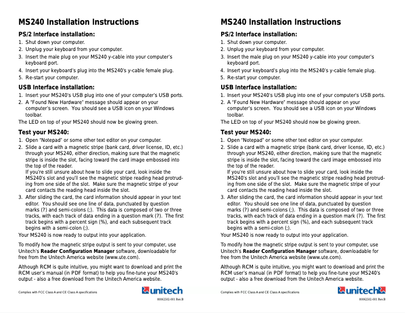 Page 1 of the manual User Manual Unitech MS241