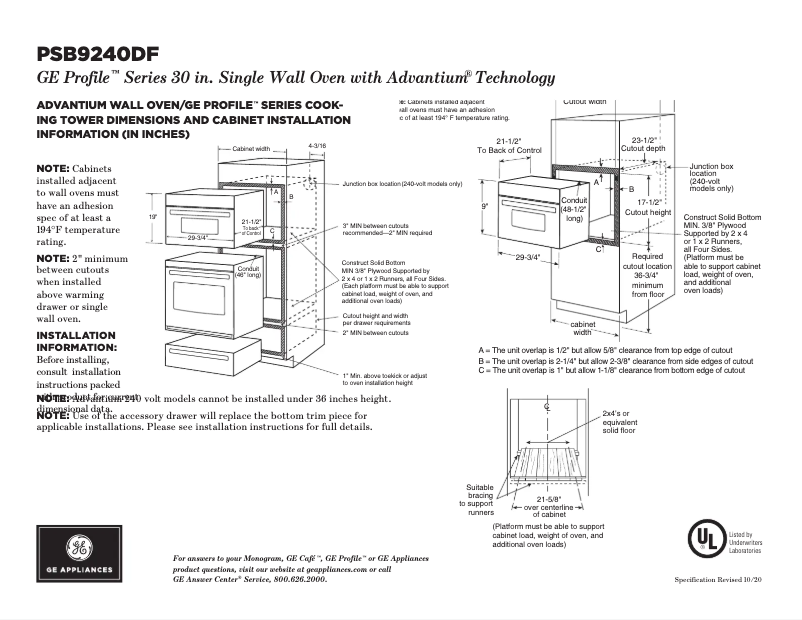 Page 1 de la notice Fiche technique GE Profile PSB9240DFBB