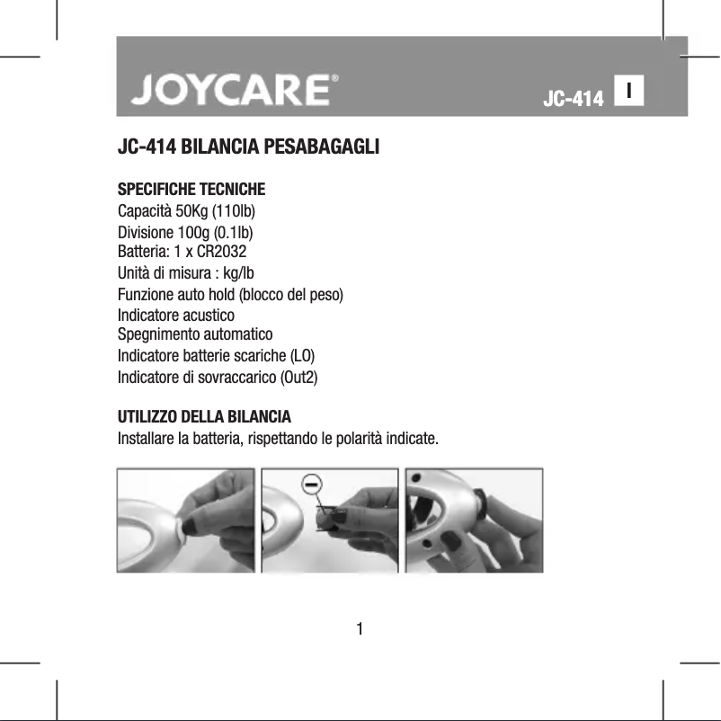 Page 1 de la notice Manuel utilisateur Joycare JC-414