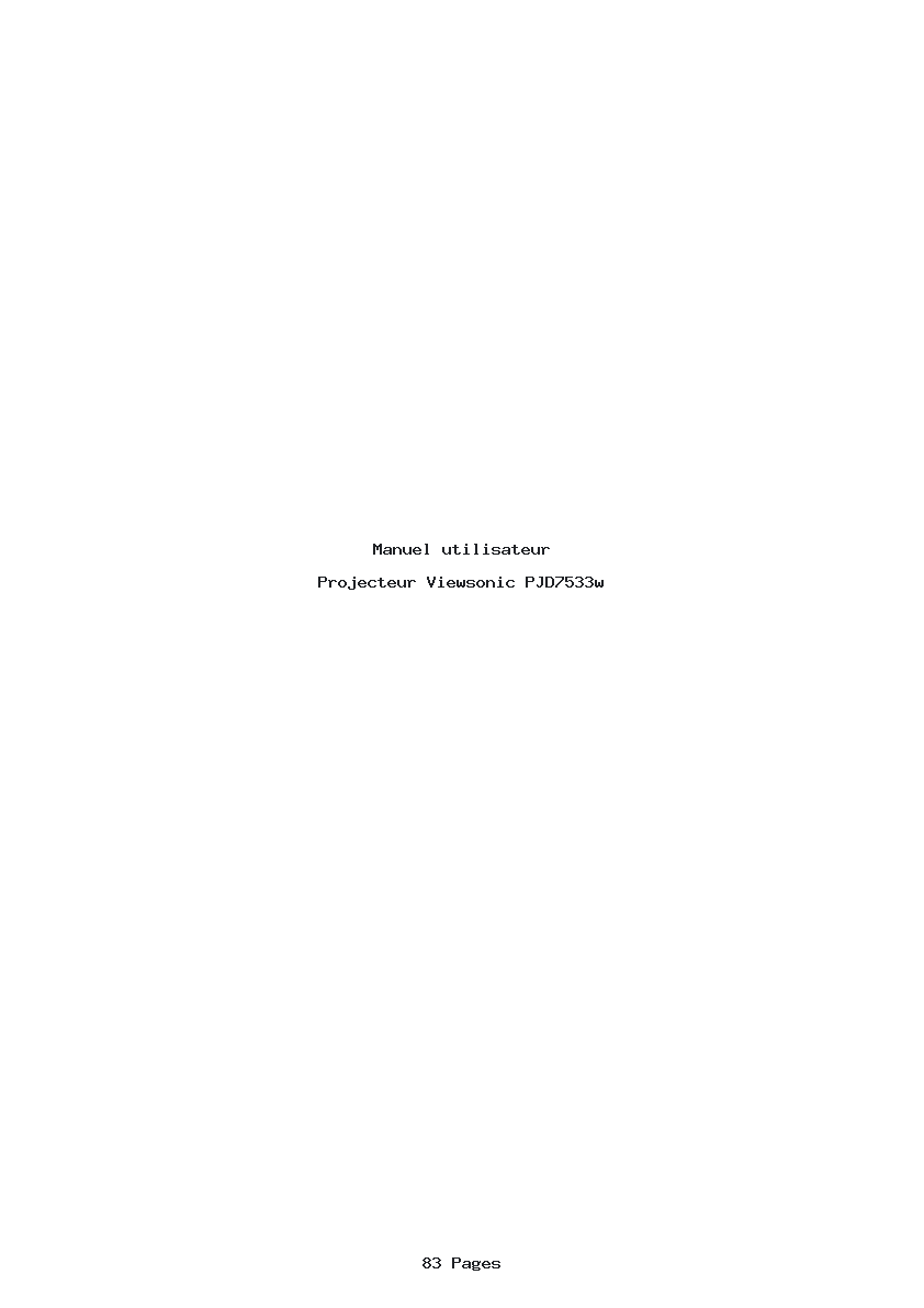 Page 1 de la notice Manuel utilisateur Viewsonic PJD7533w