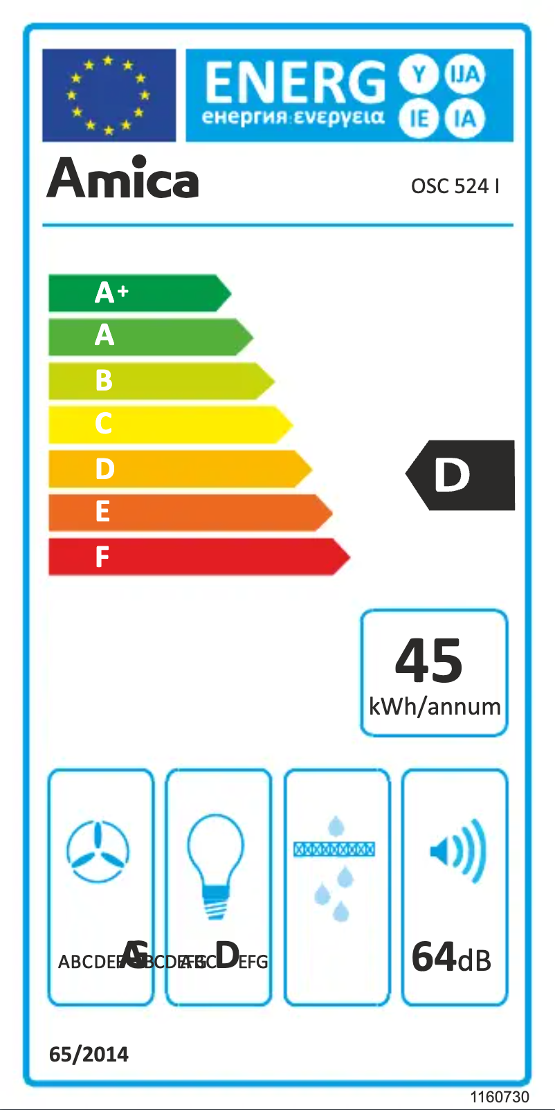Page 1 de la notice Label énergétique Amica OSC 524 I