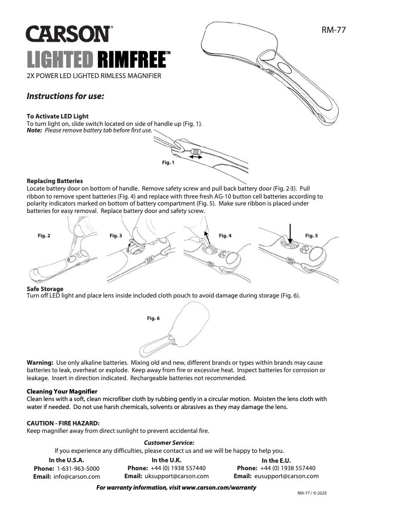 Page 1 de la notice Manuel utilisateur Carson RimFree RM-77