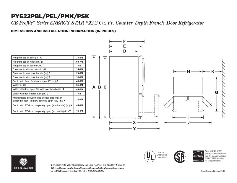 Page n°1 - Fiche technique GE Profile PYE22PSKSS