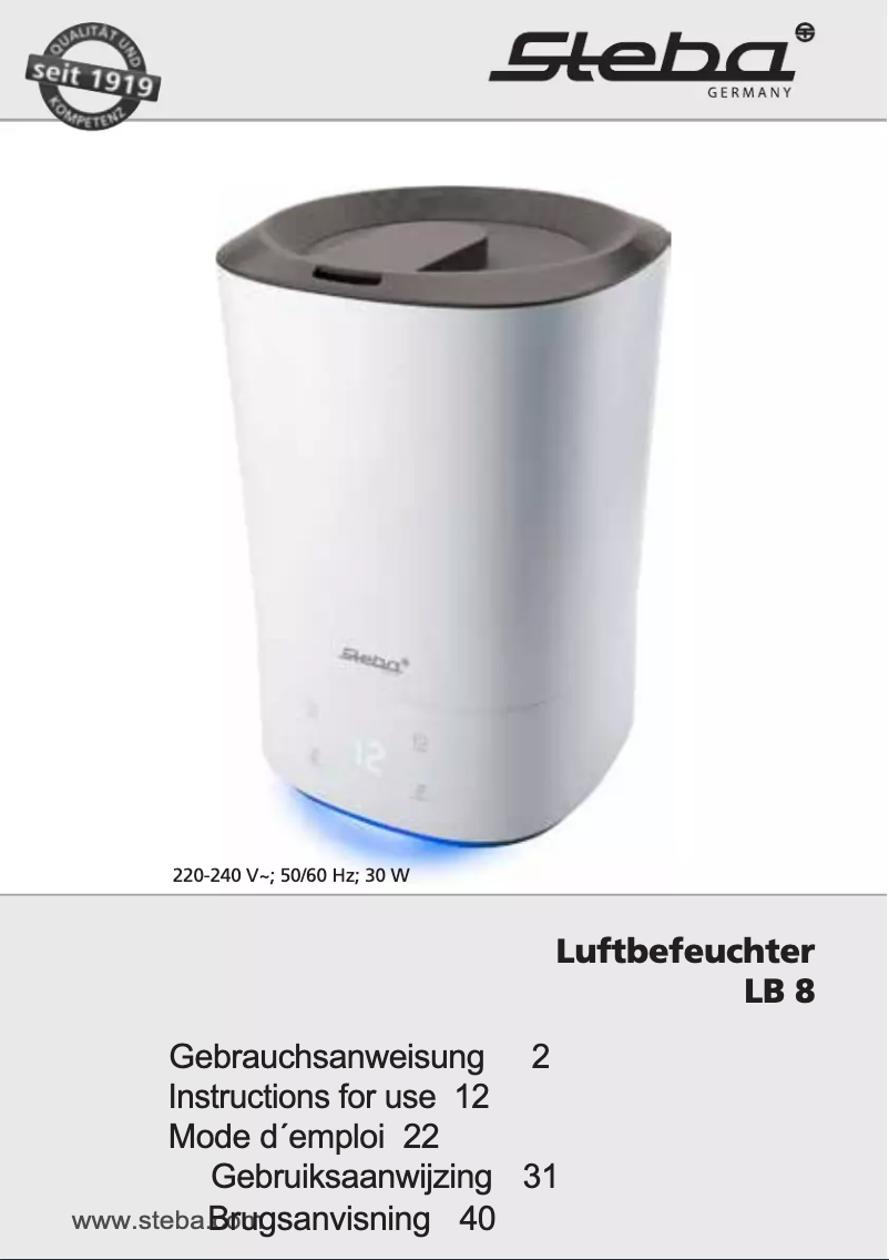 Page 1 de la notice Manuel utilisateur Steba LB 8