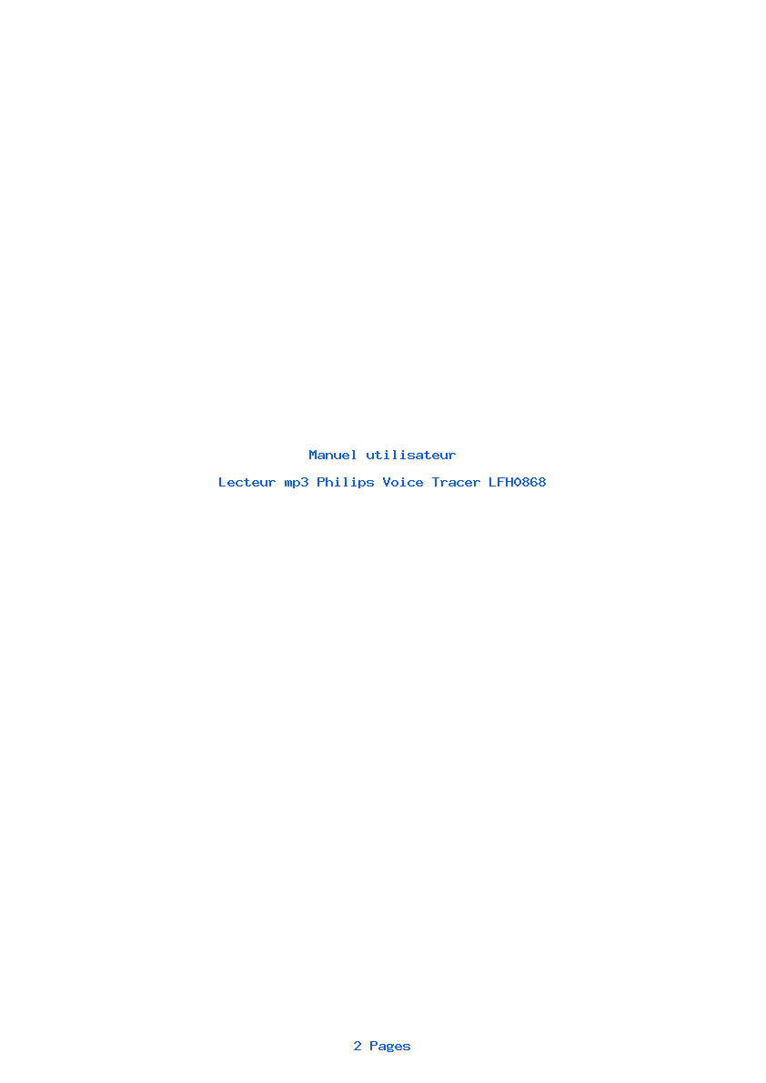 Page 1 de la notice Manuel utilisateur Philips Voice Tracer LFH0868