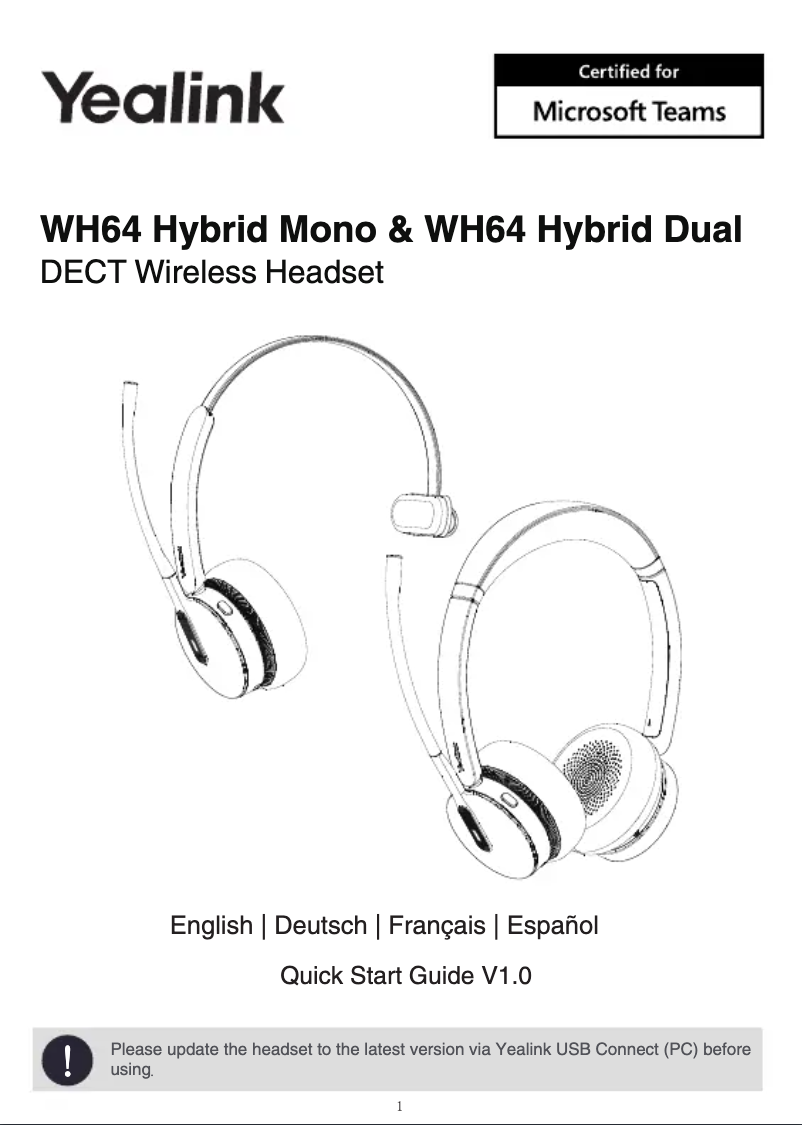Page 1 de la notice Manuel utilisateur Yealink WH64