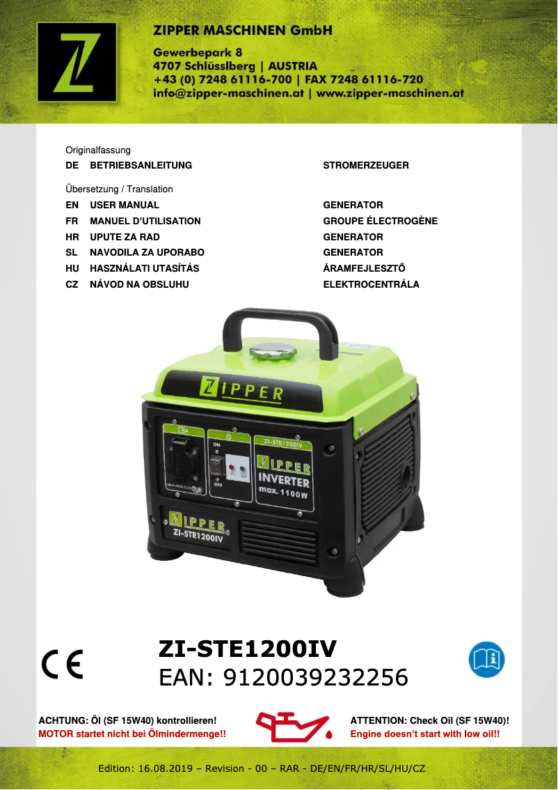 Page 1 de la notice Manuel utilisateur Zipper ZI-STE1200IV