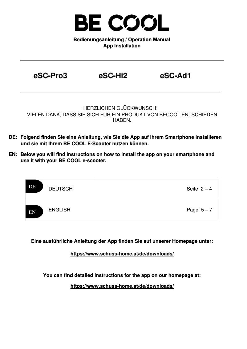 Page 1 of the manual User Manual Be Cool ESCPRO3BKSV