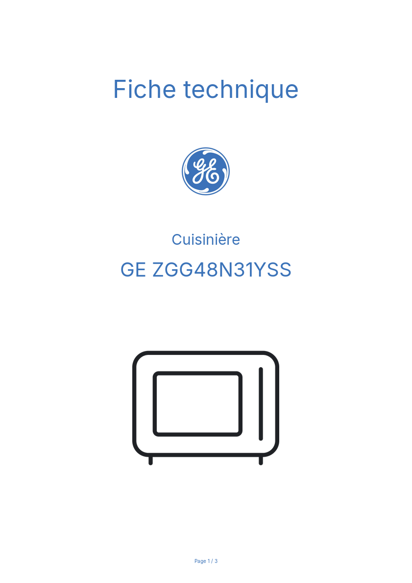 Page 1 de la notice Fiche technique GE ZGG48N31YSS