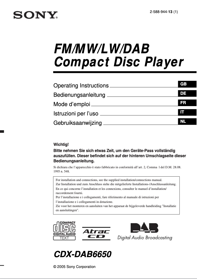 Page 1 de la notice Mode d'emploi Sony CDX-DAB6650