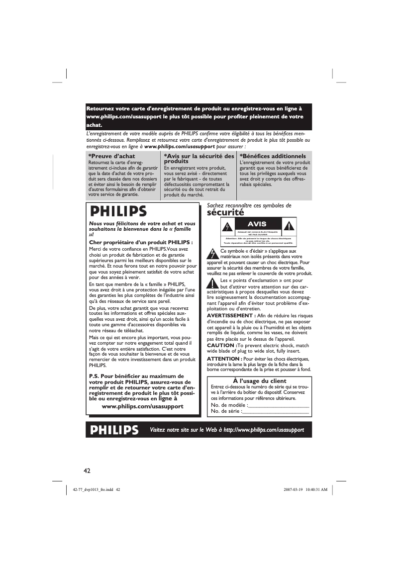 Page n°1 - Manuel utilisateur Philips DVP1013