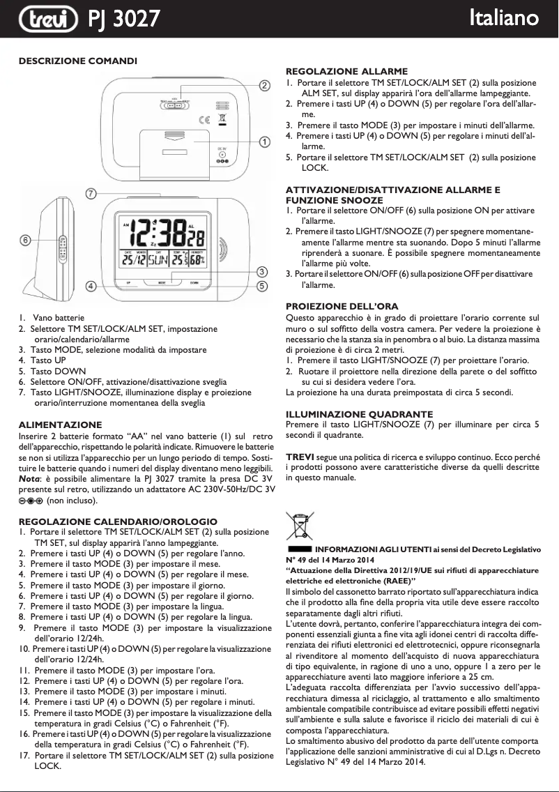 Page 1 de la notice Manuel utilisateur Trevi PJ 3027