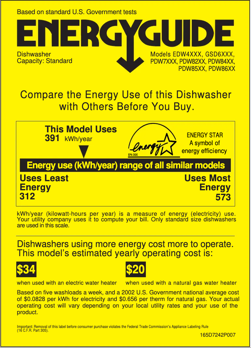 Page n°1 - Label énergétique GE EDW4060GSS