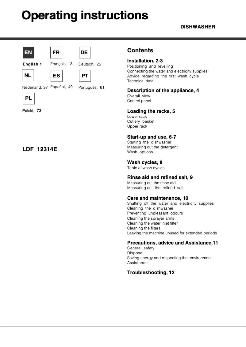 Página 1 del manual Manual de usuario Hotpoint LDF 12314E B EU