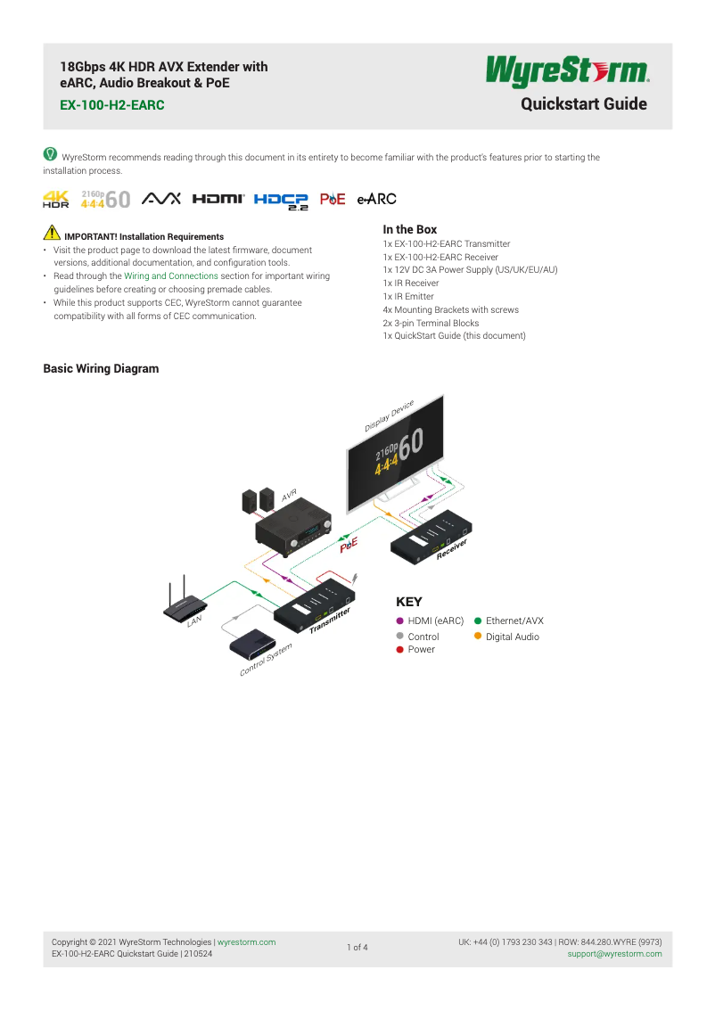Page 1 de la notice Manuel utilisateur WyreStorm EX-100-H2