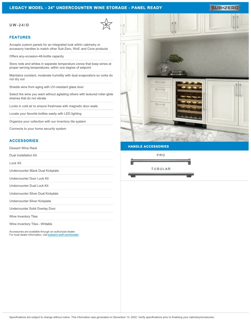 Page 1 de la notice Manuel utilisateur Sub-Zero UW-2O