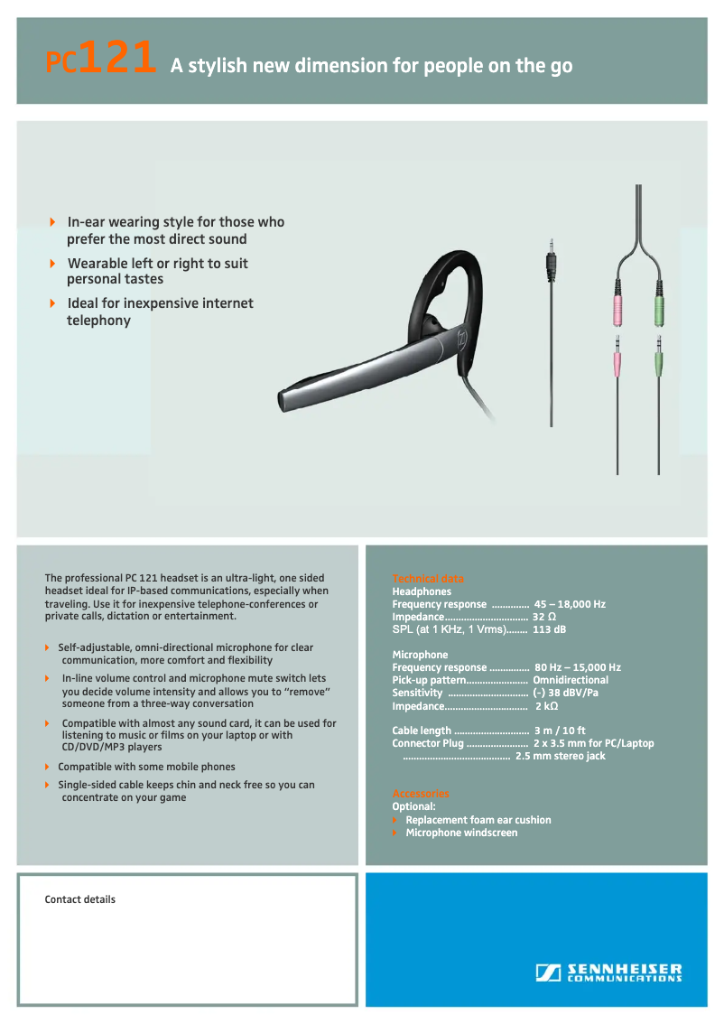 Página 1 del manual Ficha técnica Sennheiser PC 5 CHAT