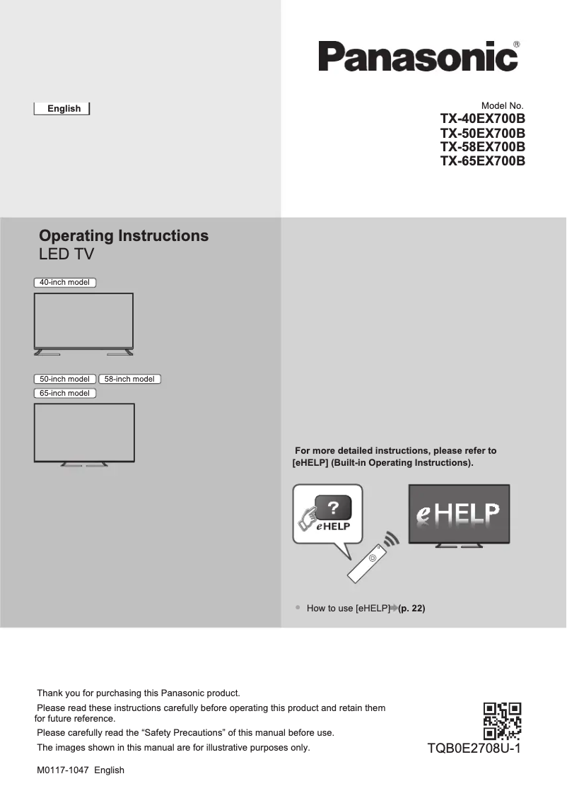 Page 1 de la notice Guide de démarrage rapide Panasonic TX-50EX700B
