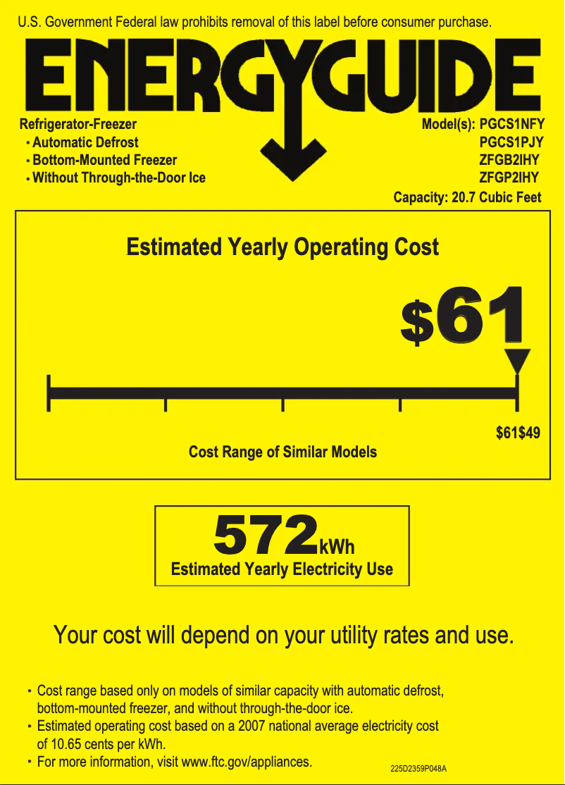 Página 1 del manual Etiqueta energética GE Profile PGCS1NFYSS
