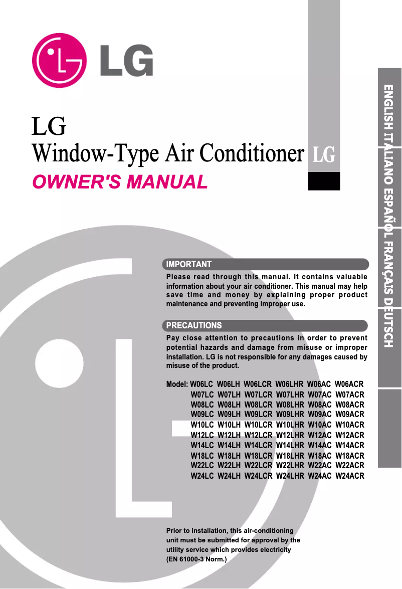 Page 1 de la notice Manuel utilisateur LG W18AC