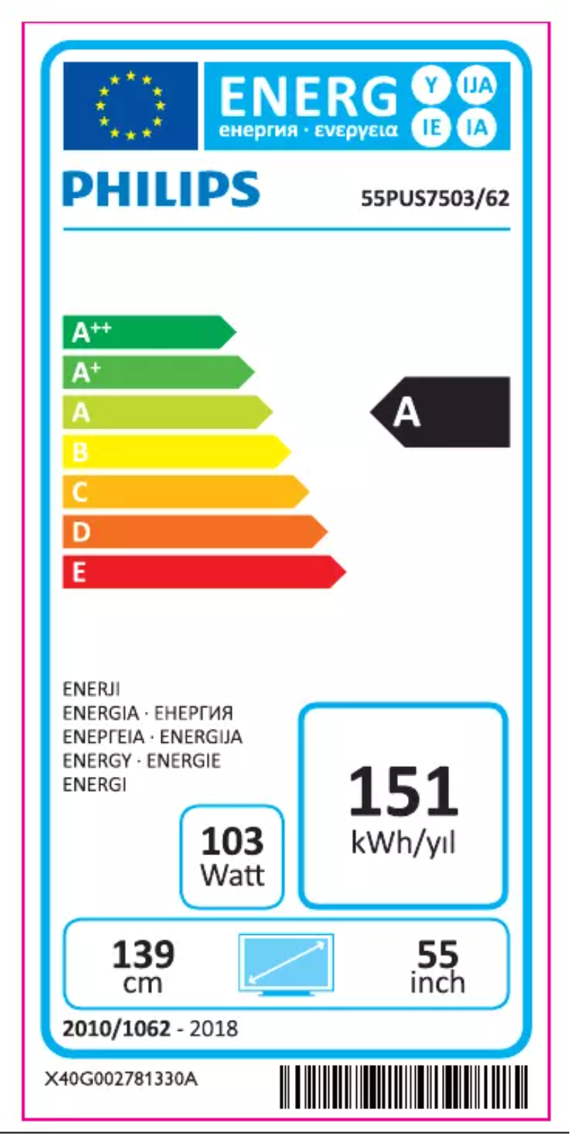Page n°1 - Label énergétique Philips 55PUS7503