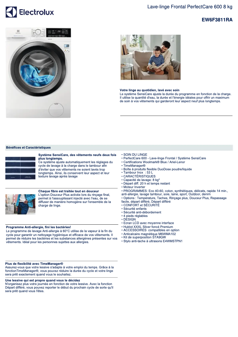 Página 1 del manual Ficha técnica Electrolux EW6F3811RA