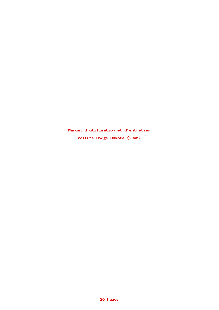 Page 1 de la notice Manuel d'utilisation et d'entretien Dodge Dakota (2005)