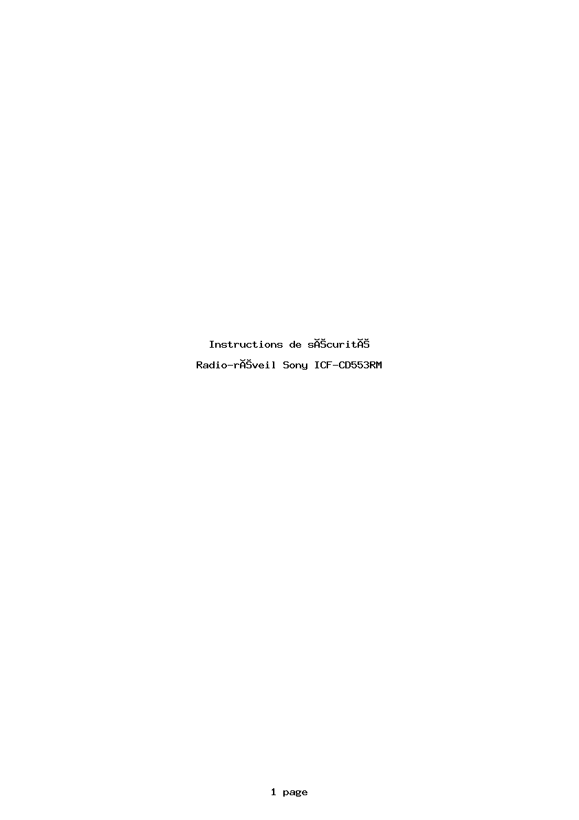 Page 1 de la notice Instructions de sécurité Sony ICF-CD553RM