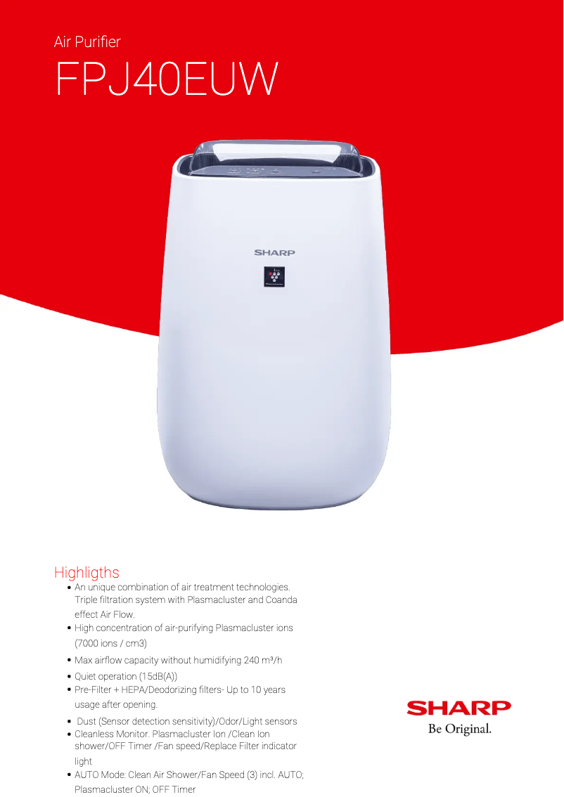 Página 1 del manual Ficha técnica Sharp FPJ40EUW