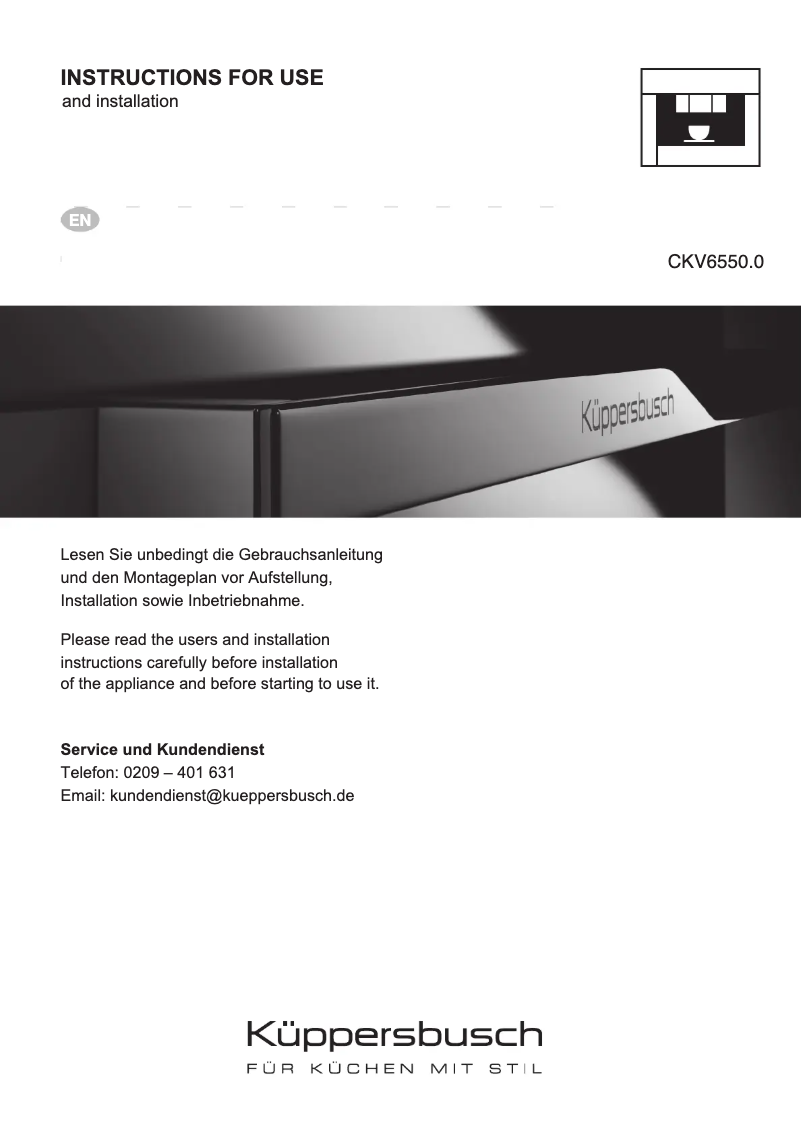 Page 1 de la notice Manuel utilisateur Küppersbusch CKV 6550.0