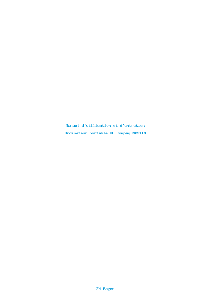 Page 1 de la notice Manuel d'utilisation et d'entretien HP Compaq NX9110