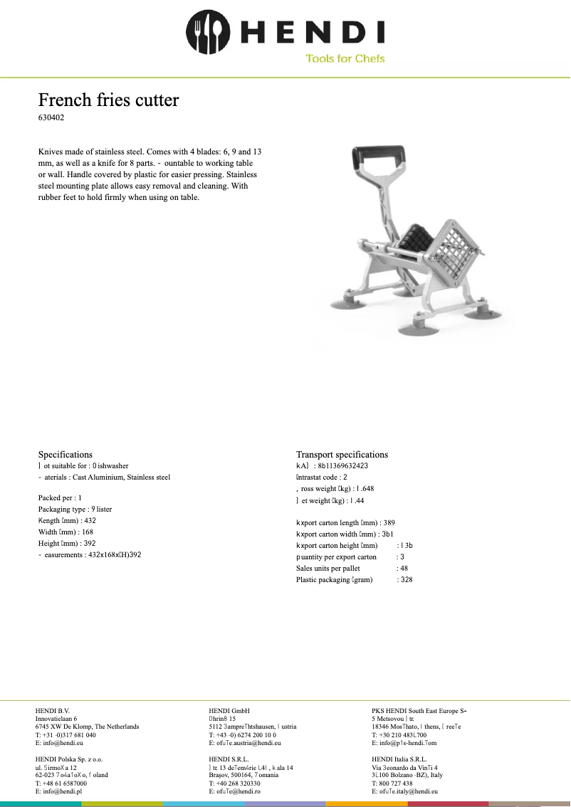 Page 1 de la notice Fiche technique Hendi 630402