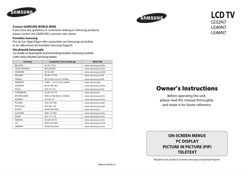 Page 1 de la notice Manuel utilisateur Samsung LE46N73BD