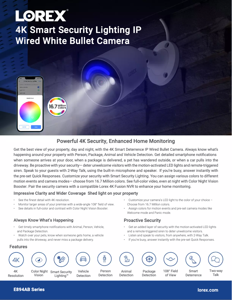 Page 1 de la notice Fiche technique Lorex E894ABB
