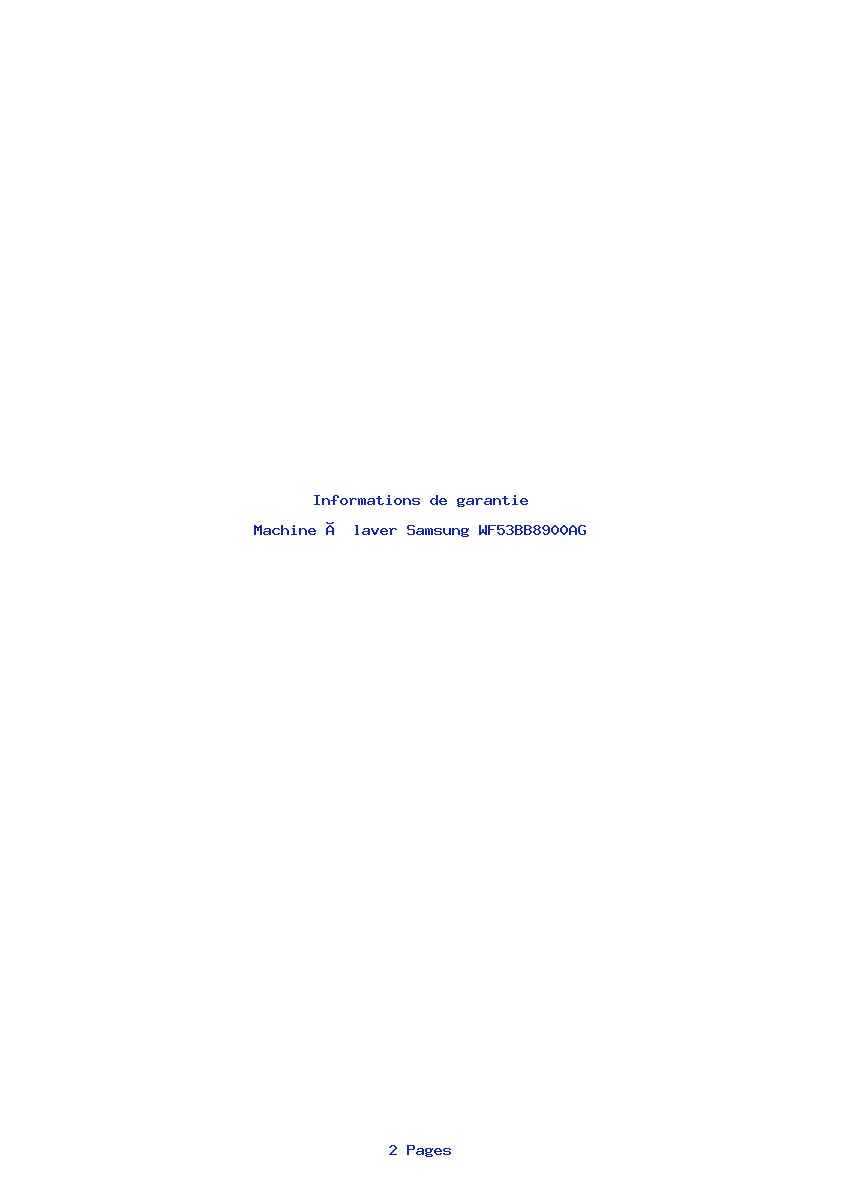 Page 1 de la notice Informations de garantie Samsung WF53BB8900AG