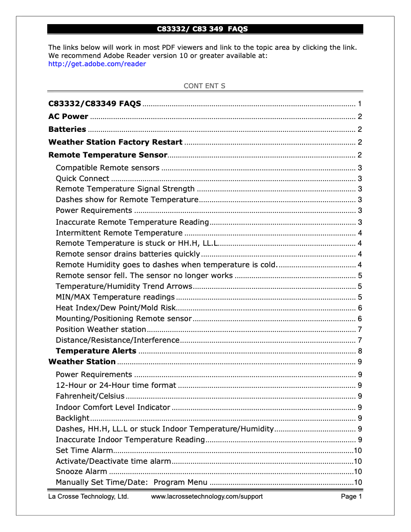 Page 1 de la notice FAQ La Crosse Technology C83349