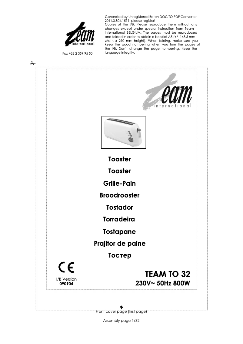 Page 1 de la notice Manuel utilisateur Team TO 32