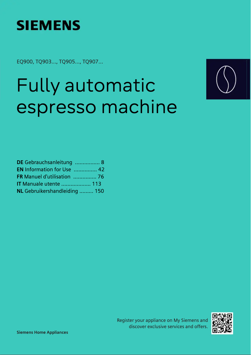 Page 1 de la notice Manuel utilisateur Siemens EQ.900 TQ907DF5