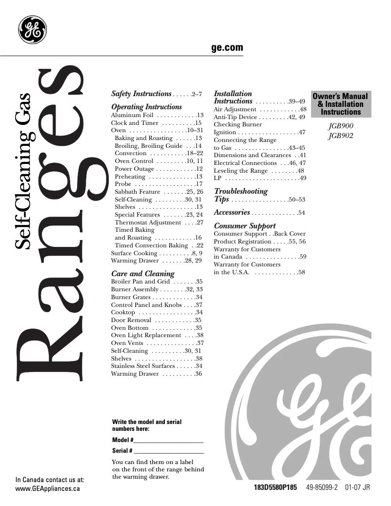 Page 1 of the manual Installation Guide GE Profile JGB902BEHBB