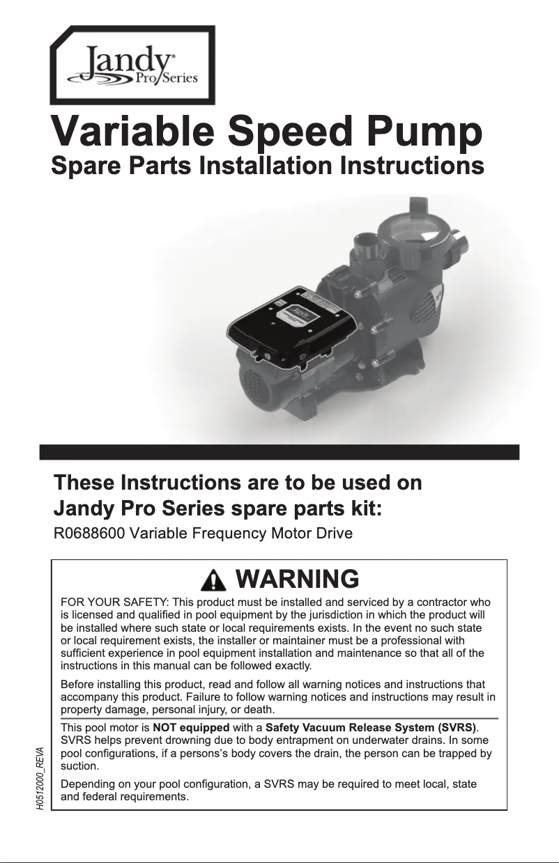 Page 1 de la notice Guide d'installation JANDY VS FloPro