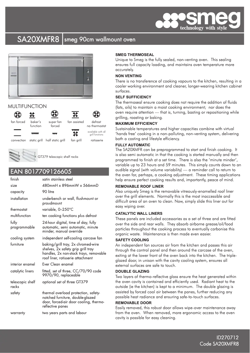 Página 1 del manual Ficha técnica Smeg SA20XMFR8