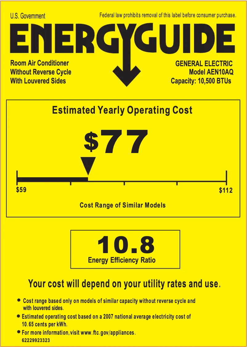 Página 1 del manual Etiqueta energética GE AEN10AQ