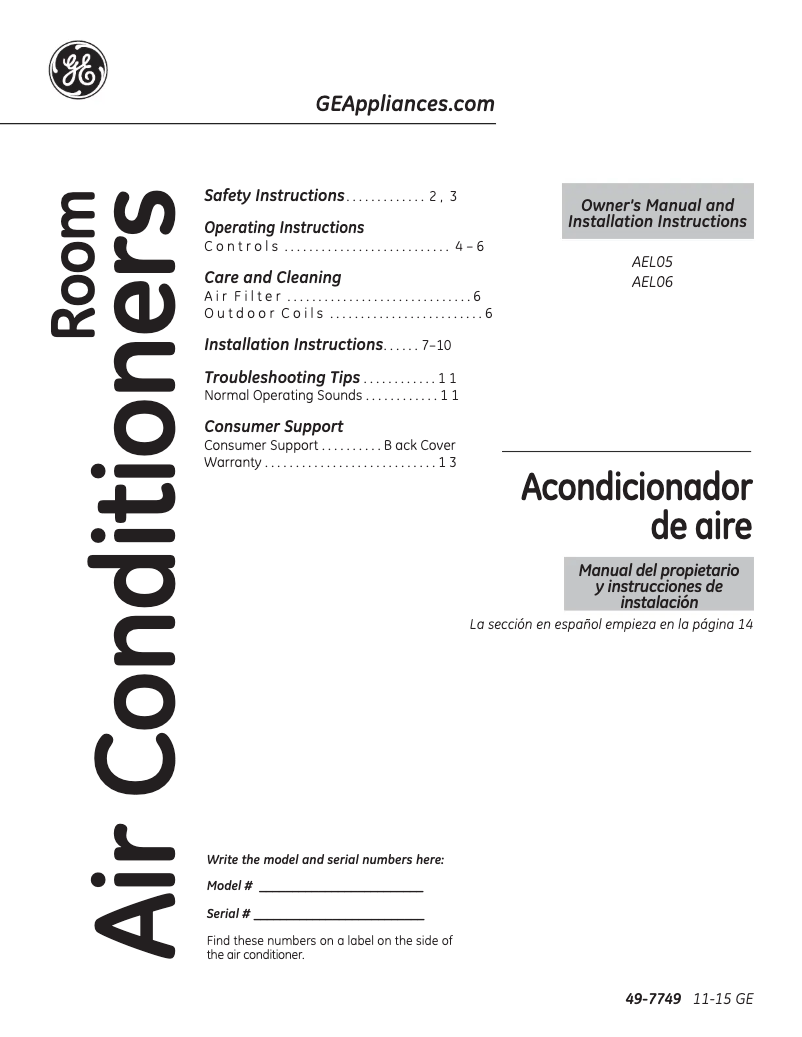 Page n°1 - Guide d'installation GE AEL06LV