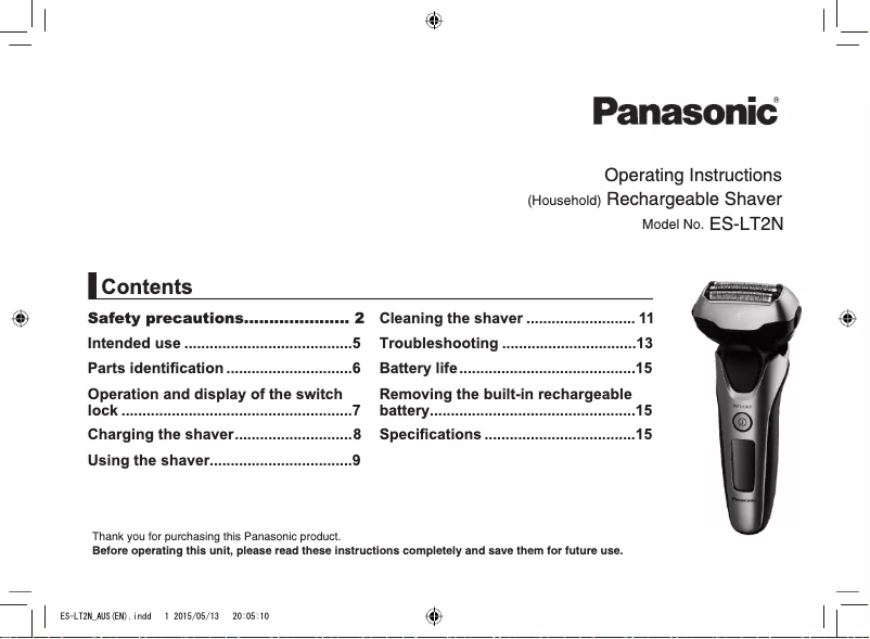 Page 1 de la notice Manuel utilisateur Panasonic ES-LT2N