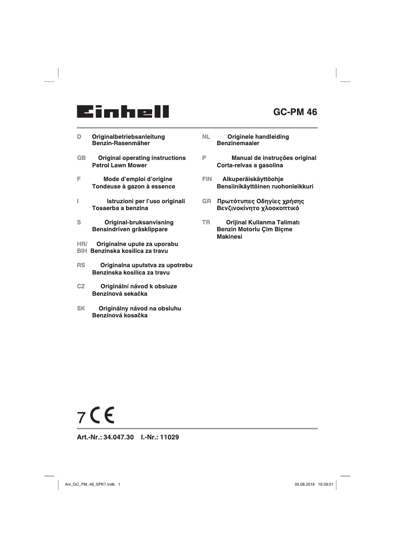 Page 1 de la notice Manuel utilisateur Einhell GC-PM 46