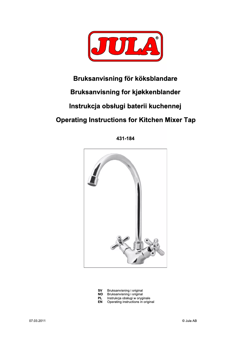 Page 1 de la notice Manuel utilisateur Jula 431-184